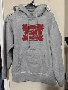 Miller Highlife Logo Grey/Red Pullover Hoodie Beer Pouch Mens M Brew City - Picture 1 of 7