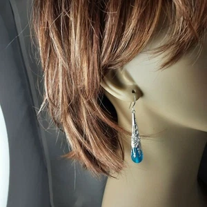 Pendientes largos estilo victoriano azul Pacífico cristal de mar cultivado plata pl conos - Imagen 1 de 4