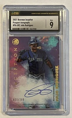 2021 Topps Bowman Inception Rookie Julio Rodriguez Perfect On Card Auto 027/200 - Image 1 of 3