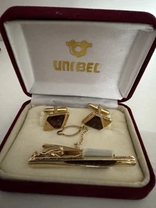 UNIBEL Set aus Manschettenknöpfe + Krawattenklamer  24 K GF Top Mid Century Ära - Bild 1 von 3