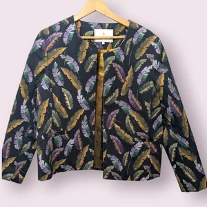 House Of Bruar Womens Black Feather Jacquard Blazer Gold Lined Jacket UK16 - Picture 1 of 14