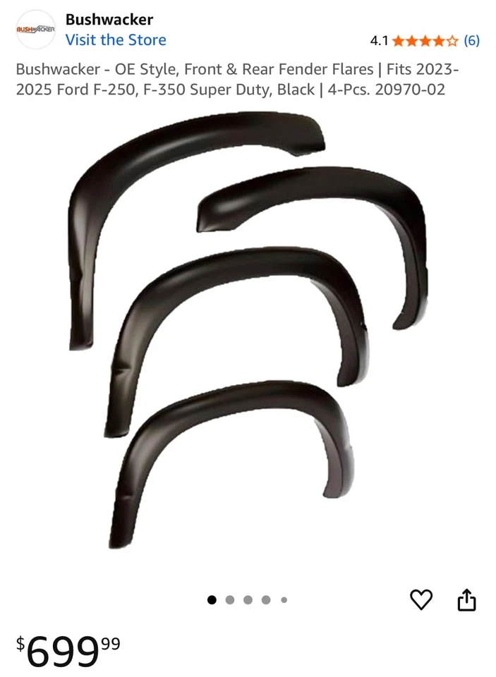 Bushwacker guardabarros llamaradas Ford F-250/F-(información de contacto eliminada)–2025 | Juego de 4 piezas | Foto 1 de 4