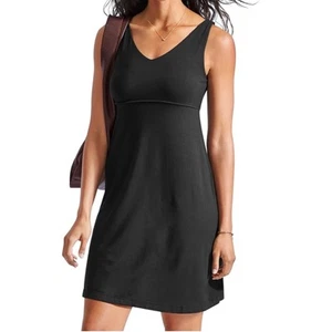 Athleta Santorini V Nek Sleeveless Mini Tank Dress Wide Straps Women's M Black - Picture 1 of 10