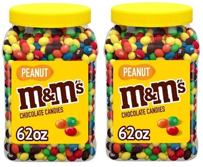 2 paquetes de caramelos de chocolate M&M'S, chocolate con leche de maní, tarro, 62 oz (cada uno) Foto 1 de 4