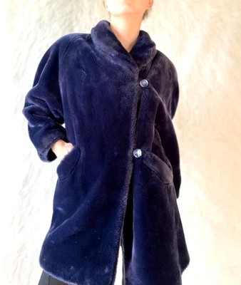 Vintage Luxury Faux Fur Coat - Blue Coat Made in Paris France - Winter Outfit - Image 1 of 4