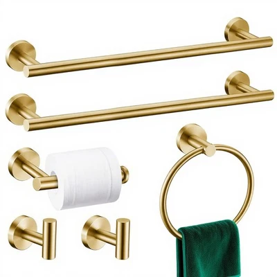 Juego de herrajes de baño de oro cepillado de 6 piezas, acero inoxidable SUS304 24 pulgadas B... Foto 1 de 4