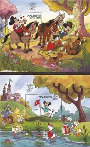 Maldivas-1990 Disney British Sports - Juego de 2 hojas de recuerdo 13E-464 - Imagen 1 de 1
