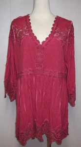 Weich umlaufende Himbeere V-Ausschnitt Häkel Spitze Trim Boho Tunika Shirt Top XL - Bild 1 von 3