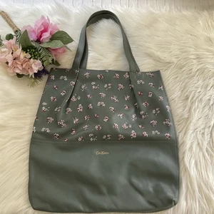 Women’s Cath Kidston Tote Bag Dark Green Ditsy Print 100% Leather - Picture 1 of 17