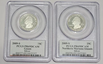 Two 2009 United States S Silver 25c Quarters PCGS PF69DCAM Guam+NMI - Image 1 of 2