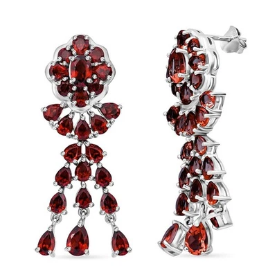 GORGEOUS!!  12.00ctw Mozambique Garnet Chandelier Earrings Rhodium Plated - Image 1 of 4