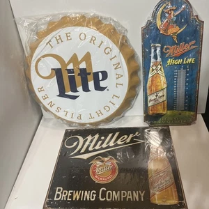 Ultimate 3 Peace Miller Lite Package 3-D Miller bottle cap,thermometer,Metalsign - Picture 1 of 4
