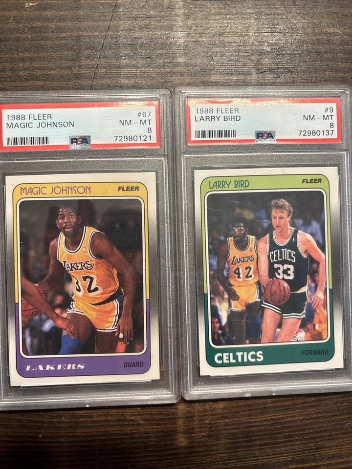 1988-89 Fleer Magic Johnson #67 And Bird #9 PSA 8 - Image 1 of 3