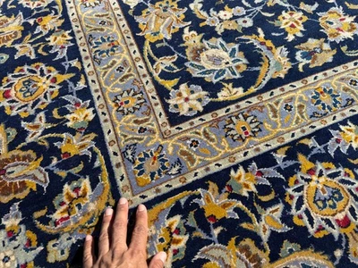 ALFOMBRA ORIENTAL AZUL 9x12 vintage tejida a mano oro marino grande hecha a mano ANTIGUA pies reales Foto 1 de 4