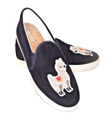 Zapatilla deportiva Soludos sin cordones para mujer azul marino terciopelo llama zapatos bordados talla 10 Foto 1 de 4