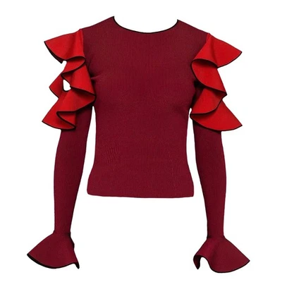 Suéter Alexander McQueen Hombro Frío Rojo Para Mujer XXS Volantes Punto Acanalado Nuevo con Etiquetas Foto 1 de 4