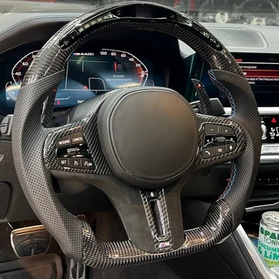 Volante de fibra de carbono compatible con BMW G20 G21 G28 G22 G29 F87 G80 F82 F83 F40 F44 Foto 1 de 4