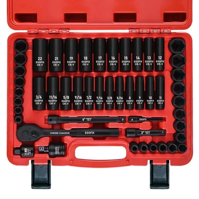 3/8 In. 50 Piece EGOFIX 6 Point Impact Socket Ratchet Drive and Metric Set - Image 1 of 4