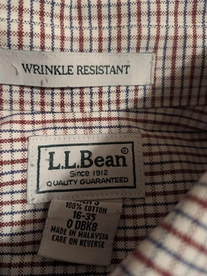 L.L.Bean Shirt Mens 16-35 Red Blue Tattersall Wrinkle Resistant Long Sleeve - Image 1 of 4