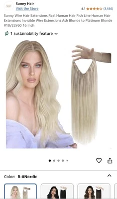 NUEVO EN CAJA Extensiones de halo de cabello humano real Sunny Wire rubio ceniza a rubio platino 16"" Foto 1 de 4