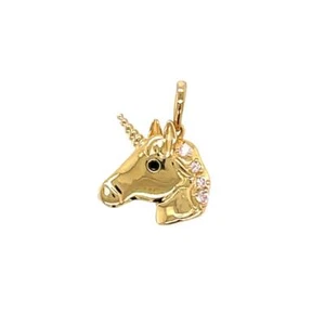 14K Solid Yellow/White Gold Unicorn Head Cubic Zirconia Birthstone Pendant - Picture 1 of 7