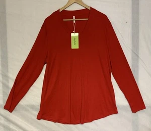 Women’s  V-Neck Long Sleeve Tshirt Casual Blouse Size XL - Red - Picture 1 of 6