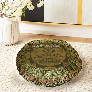 Round Ottoman Small Black Floor Cushion Cover 18 in Floral Elephant Floor Pillow