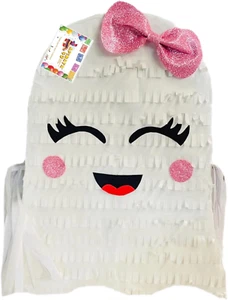 20" Tall Cute Ghost Pinata With Glitter Pink Bow Happy Boo Day Halloween Birthda - Picture 1 of 1