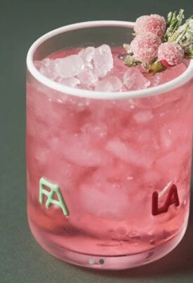 NUEVO Vaso de jugo Anthropologie Festive Icon Navidad FA LA LA 17,25 OZ Foto 1 de 4