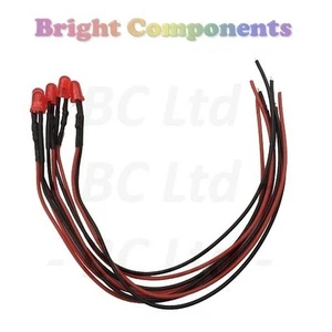10 x LED rojo precableado 5 mm difuso: 9V ~ 12V: vendedor del Reino Unido - Imagen 1 de 1