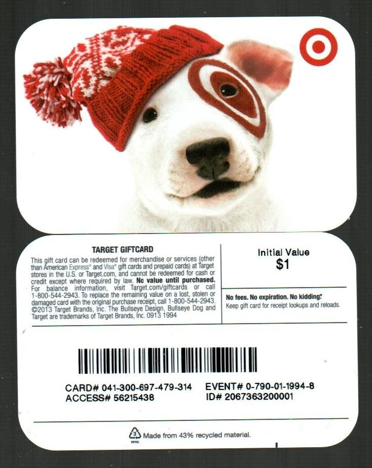 TARGET Bullseye Wearing Knitted Hat ( 2013 ) Gift Card ( $0 ) - RARE - Image 1 of 1