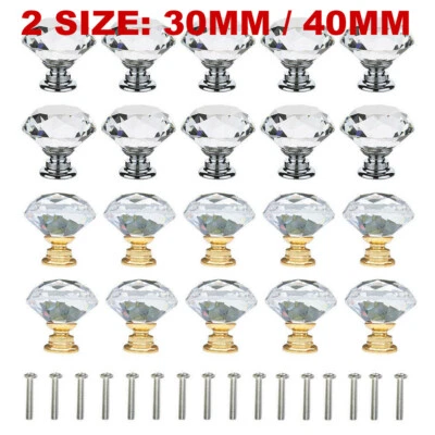 1-32PCS Crystal Glass Door Knobs Diamond Drawer Cabinet Furniture Handle Knob UK - Image 1 of 4