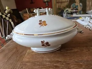 Antique H. Burgess Burslem Ironstone Tea Leaf 12" X 9" Oval Vegetable Bowl Lid - Picture 1 of 16