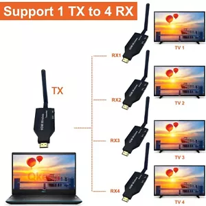 50m Wireless HDMI Extender Video Transmitter Receiver 1 To 4 Splitter F PC To TV - Picture 1 of 14