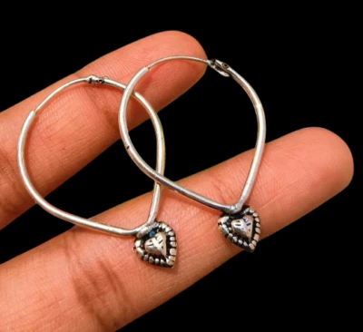 Exotic Bali Hoop 925 Sterling Silver Plated Handmade Earrings Jewelry Gift C07 - Image 1 of 4