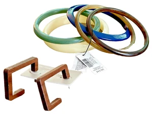 New CHICO'S Boho Style BUNDLE: Square Wood Hoop Earrings & Colorful 5 Bangle Set - Picture 1 of 14