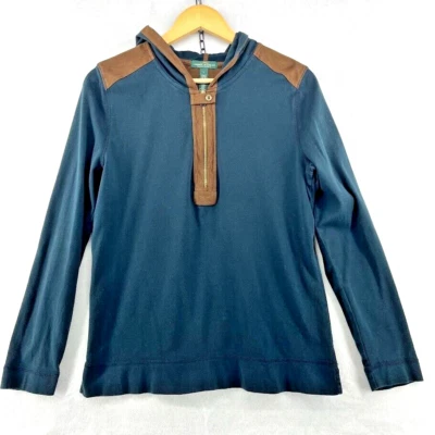 Lauren Ralph Lauren Women’s L Black Zip Hoodie Faux Leather Trim Soft Stretch - Image 1 of 4