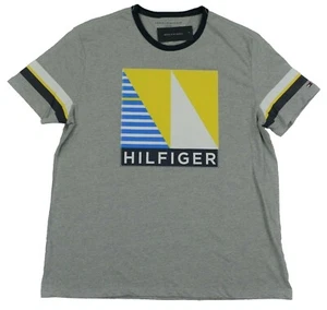 MEN'S TOMMY HILFIGER SAILING STRIPED T-SHIRT GRAY WHITE NAVY YELLOW XL X-LARGE - Picture 1 of 6