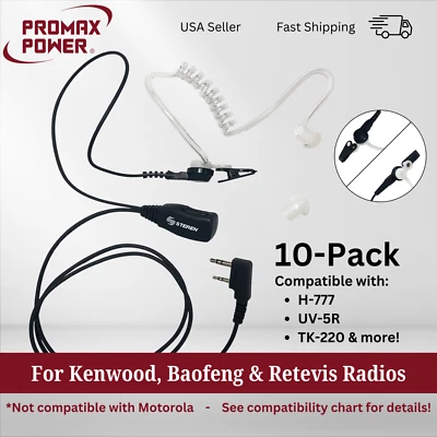 10x Acoustic Earpiece w/ PTT for Kenwood Baofeng Radios TK-3100 UV-5R H-777 888s - Image 1 of 4