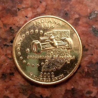 GOLD PLATED 2002-D INDIANA U.S. STATE QUARTER - #A8936 - Image 1 of 2