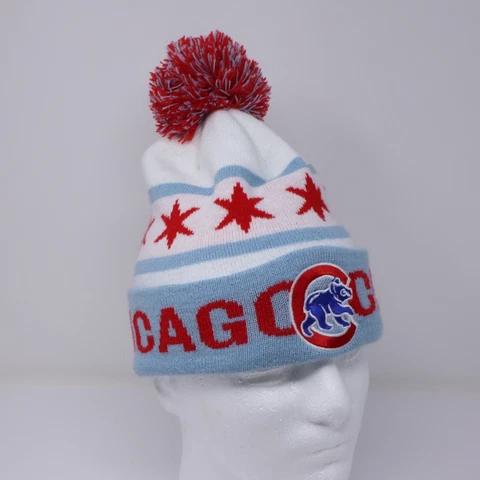 Chicago Cubs Chicago Flag City Pom Knit Beanie Hat Acrylic Cover