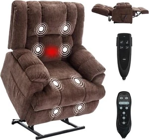 Dual Motor Power Lift Recliner Chair Infinite Position w/Massage Heat for Elder - Picture 1 of 36