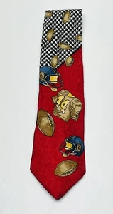 Silk Football Tie Red Black Made In USA 56” Length Sports BD Baggies Minor Stain - Picture 1 of 9