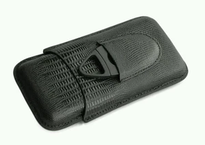 Estuche para cigarros de cuero negro en relieve de 3 tubos y juego de cortador de plástico para lagarto - Imagen 1 de 1