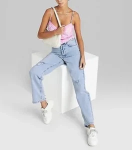 Jeans donna Wild Fable vita super alta gamba dritta lavaggio chiaro taglia 18 nuovo con etichetta - Foto 1 di 8