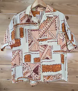 VTG 50s 60s Burns Philp Hawaiian Shirt Men Large (Boxy) Geometric Stain READ - Picture 1 of 13