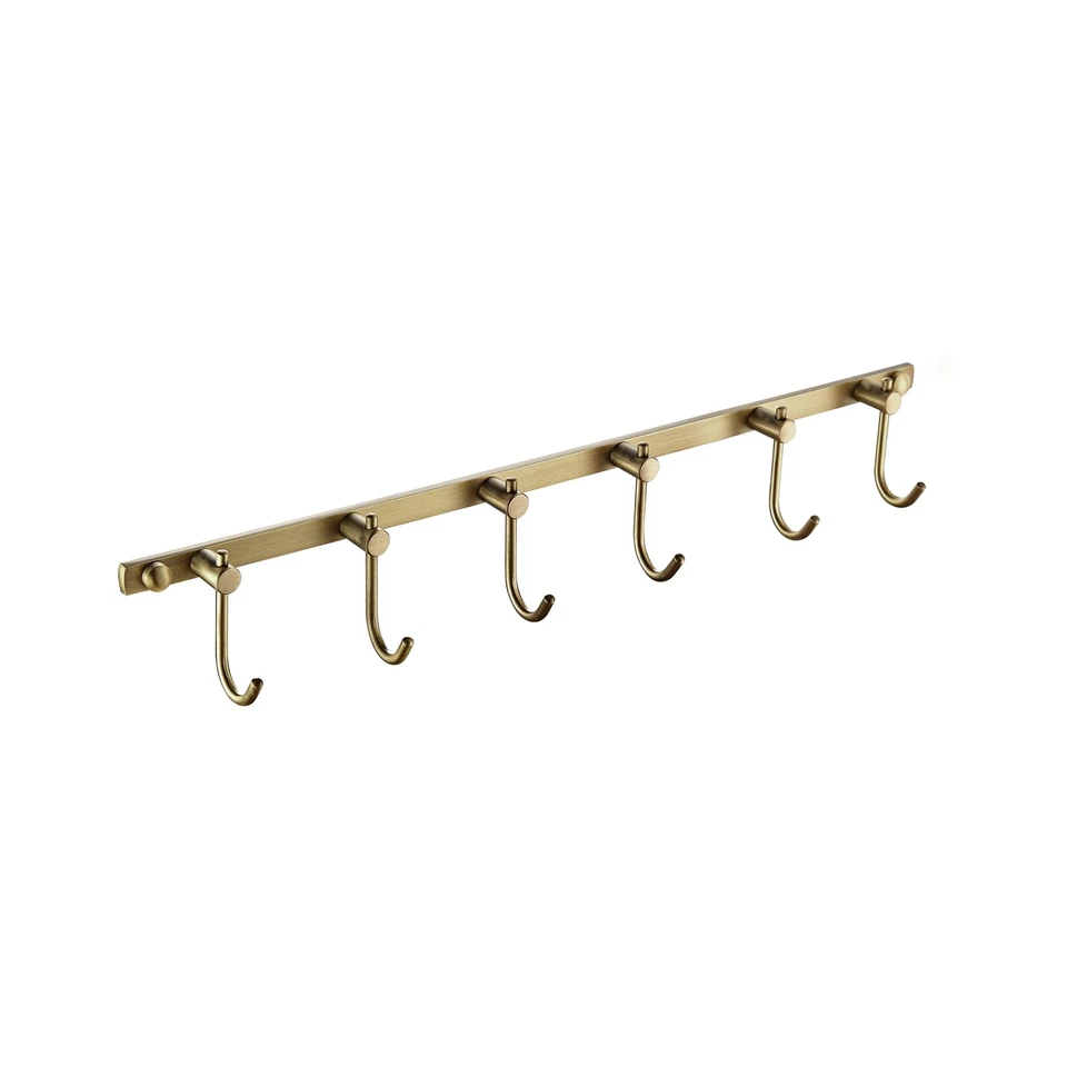 WINCASE Wall Mounted Antique Brass Brushed Bronze Row Hooks with 6 Heavy Duty of