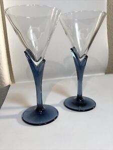 2 Luigi Bormioli Courvoisier Blue Petal Stem Martini Cognac Sherry Glasses