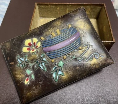 古董景泰蓝 Hattori Shoten Ando Jubei 制造 配件盒 罕见 — 第 1/4 张图片