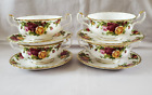 4 Royal Albert OLD COUNTRY ROSE Cream Soup Handled Cups Saucers Bowls Underplate